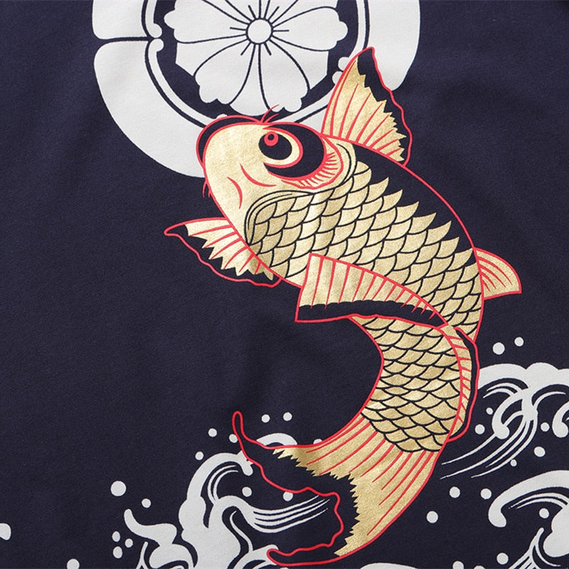 Harajuku Japanese Style Tshirt Hip Hop Street T Shirt Carp Waves Print T-shirt Summer Men Cotton Short Sleeved Tees | Vimost Shop.