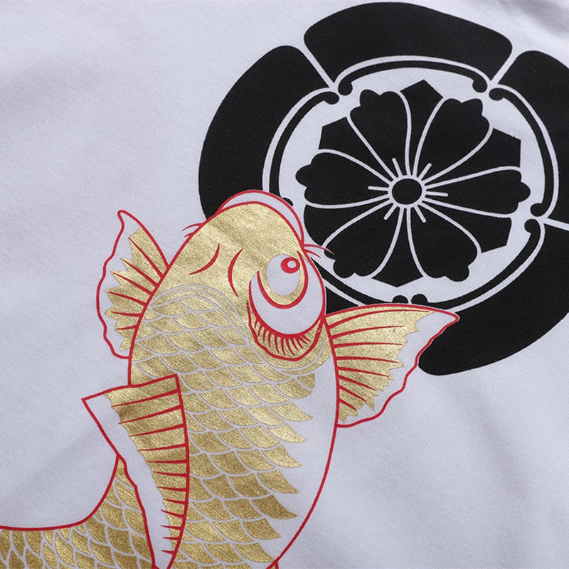 Harajuku Japanese Style Tshirt Hip Hop Street T Shirt Carp Waves Print T-shirt Summer Men Cotton Short Sleeved Tees | Vimost Shop.