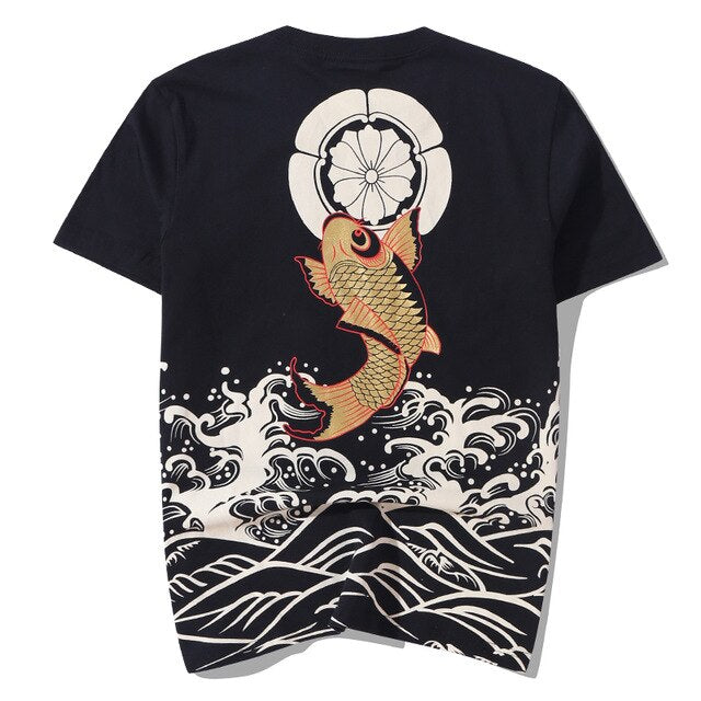 Harajuku Japanese Style Tshirt Hip Hop Street T Shirt Carp Waves Print T-shirt Summer Men Cotton Short Sleeved Tees | Vimost Shop.