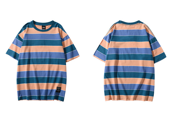 Hip Hop T Shirt Men Streetwear Harajuku Stripe Tshirt Color Block Short Sleeve | Vimost Shop.