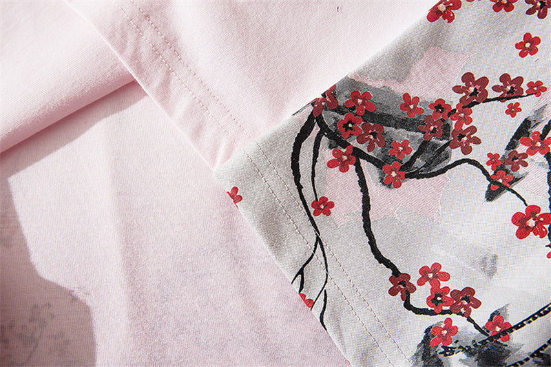 Streetwear Hip Hop T Shirt Men Harajuku Japanese Short Sleeve Tshirt Summer Casual Crane Cherry Floral T-Shirt | Vimost Shop.