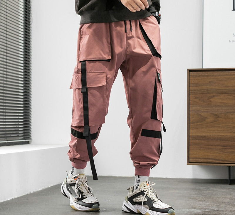 Streetwear Hip Hop Cargo Pants Spring Autumn Mens Baggy Pockets Ribbon Joggers Pants Men Japanes Style Black Harem Pants | Vimost Shop.