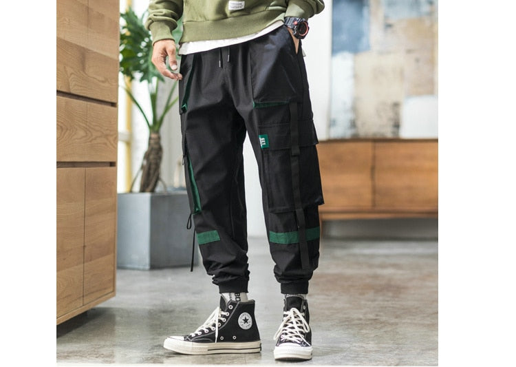 Streetwear Hip Hop Cargo Pants Spring Autumn Mens Baggy Pockets Ribbon Joggers Pants Men Japanes Style Black Harem Pants | Vimost Shop.