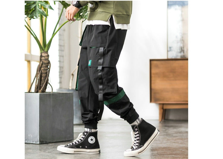 Streetwear Hip Hop Cargo Pants Spring Autumn Mens Baggy Pockets Ribbon Joggers Pants Men Japanes Style Black Harem Pants | Vimost Shop.