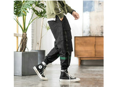 Streetwear Hip Hop Cargo Pants Spring Autumn Mens Baggy Pockets Ribbon Joggers Pants Men Japanes Style Black Harem Pants | Vimost Shop.