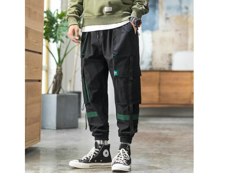 Streetwear Hip Hop Cargo Pants Spring Autumn Mens Baggy Pockets Ribbon Joggers Pants Men Japanes Style Black Harem Pants | Vimost Shop.