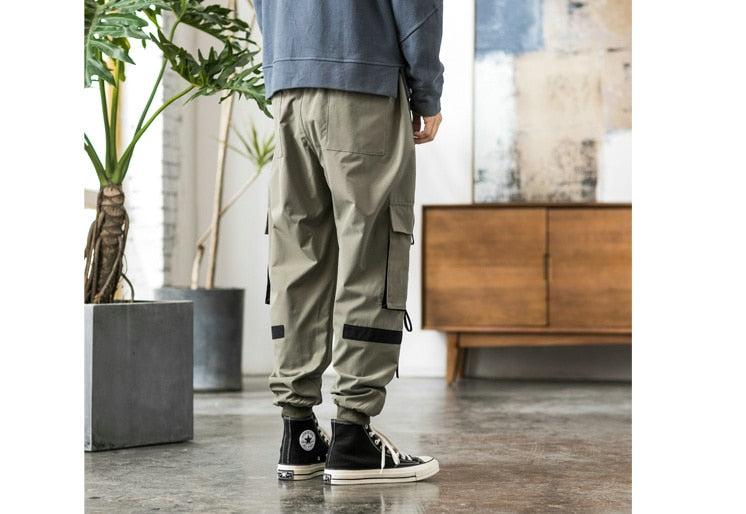 Streetwear Hip Hop Cargo Pants Spring Autumn Mens Baggy Pockets Ribbon Joggers Pants Men Japanes Style Black Harem Pants | Vimost Shop.