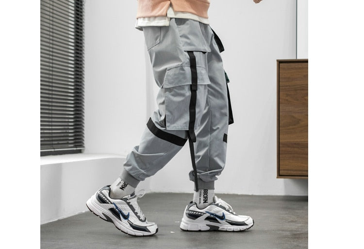 Streetwear Hip Hop Cargo Pants Spring Autumn Mens Baggy Pockets Ribbon Joggers Pants Men Japanes Style Black Harem Pants | Vimost Shop.