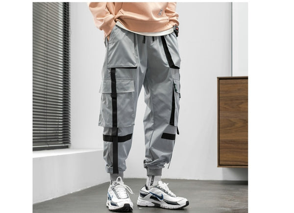 Streetwear Hip Hop Cargo Pants Spring Autumn Mens Baggy Pockets Ribbon Joggers Pants Men Japanes Style Black Harem Pants | Vimost Shop.