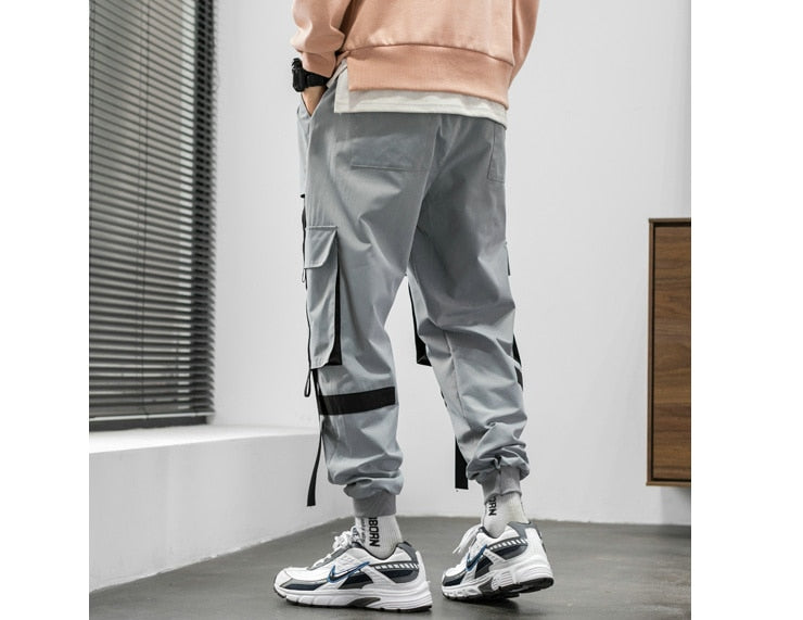 Streetwear Hip Hop Cargo Pants Spring Autumn Mens Baggy Pockets Ribbon Joggers Pants Men Japanes Style Black Harem Pants | Vimost Shop.