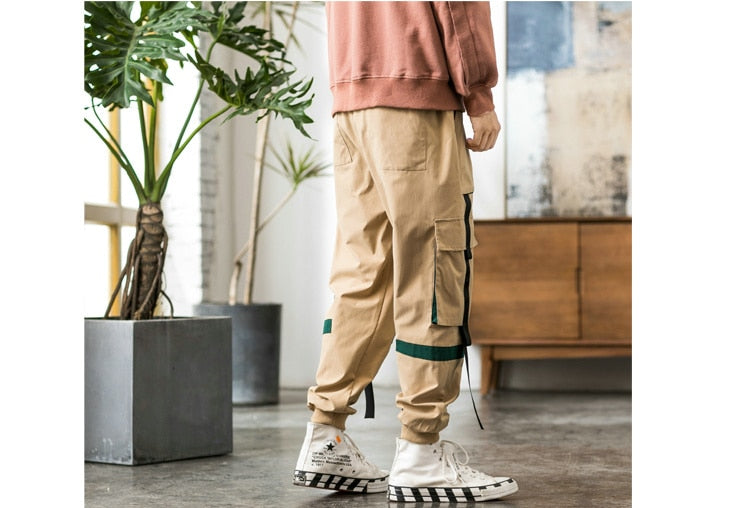 Streetwear Hip Hop Cargo Pants Spring Autumn Mens Baggy Pockets Ribbon Joggers Pants Men Japanes Style Black Harem Pants | Vimost Shop.