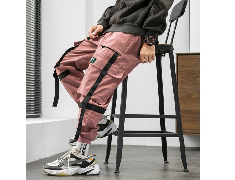 Streetwear Hip Hop Cargo Pants Spring Autumn Mens Baggy Pockets Ribbon Joggers Pants Men Japanes Style Black Harem Pants | Vimost Shop.