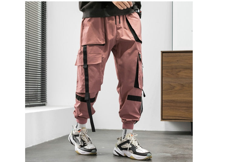 Streetwear Hip Hop Cargo Pants Spring Autumn Mens Baggy Pockets Ribbon Joggers Pants Men Japanes Style Black Harem Pants | Vimost Shop.