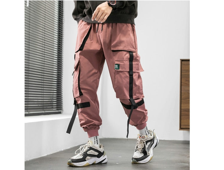 Streetwear Hip Hop Cargo Pants Spring Autumn Mens Baggy Pockets Ribbon Joggers Pants Men Japanes Style Black Harem Pants | Vimost Shop.