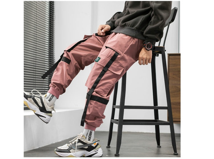 Streetwear Hip Hop Cargo Pants Spring Autumn Mens Baggy Pockets Ribbon Joggers Pants Men Japanes Style Black Harem Pants | Vimost Shop.