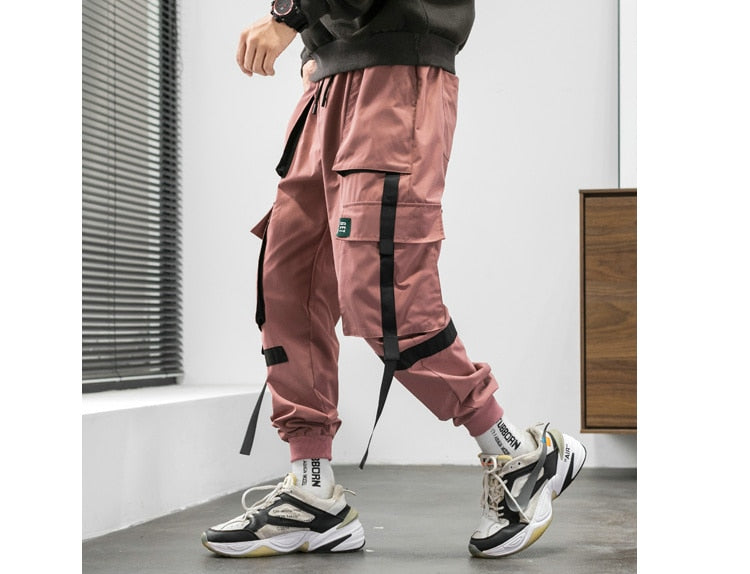 Streetwear Hip Hop Cargo Pants Spring Autumn Mens Baggy Pockets Ribbon Joggers Pants Men Japanes Style Black Harem Pants | Vimost Shop.