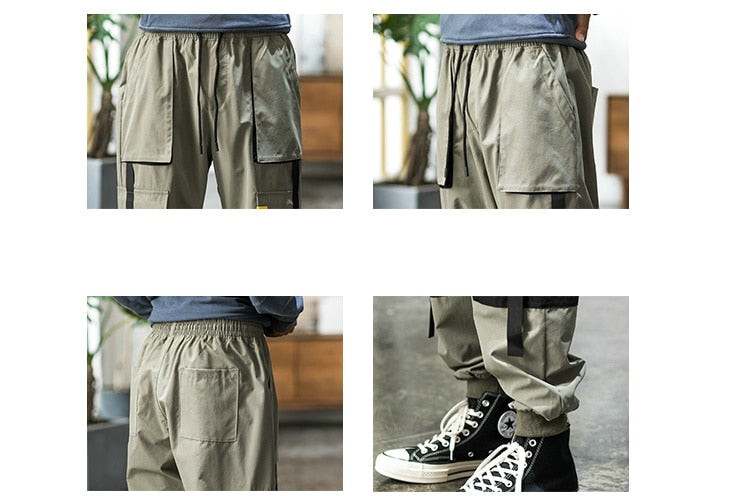 Streetwear Hip Hop Cargo Pants Spring Autumn Mens Baggy Pockets Ribbon Joggers Pants Men Japanes Style Black Harem Pants | Vimost Shop.