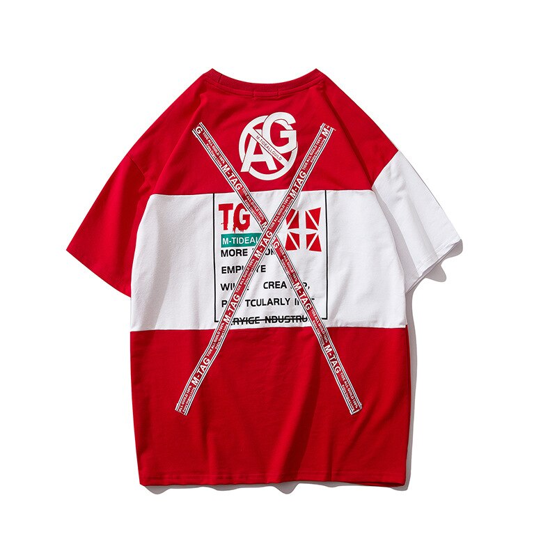 Letter Ribbons Sticker Hip Pop T-shirt for Men Patchwork Tops &amp; Tees Casual T Shirt Streetwear Dance Hit Color Tshirt Print | Vimost Shop.