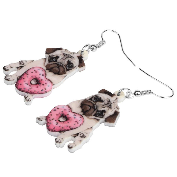 Acrylic Valentine's Day Donuts Bulldog Pug Dog Earrings Animal Drop Dangle Jewelry For Lady Girls Teens Lovers Charm Gift | Vimost Shop.