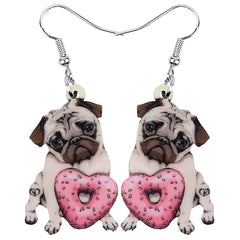 Acrylic Valentine's Day Donuts Bulldog Pug Dog Earrings Animal Drop Dangle Jewelry For Lady Girls Teens Lovers Charm Gift | Vimost Shop.