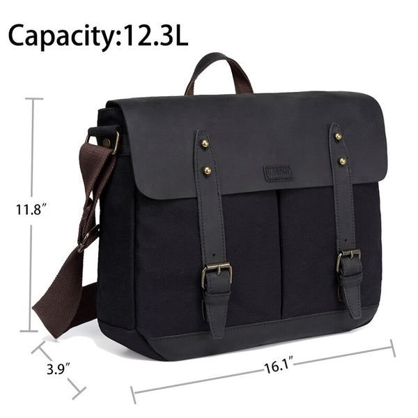 Cowhide Leather Messenger Bag for Men Casual Laptop Briefcase Water Resistant Canvas Business Handbag Men's Travel Bag | Vimost Shop.