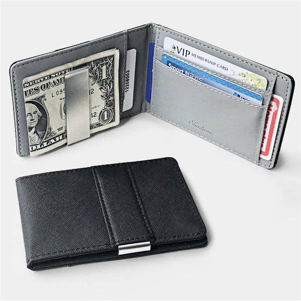 Mens card package card sets short cross pattern with stainless steel wallet creative black Simple multi-card holder wallet | Vimost Shop.