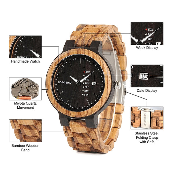 Wood Watch Men erkek kol saati Week Display Date Japan Quartz Men' Watches Accept Logo Drop Shipping | Vimost Shop.