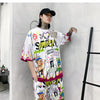 Men T Shirt Cartoon Graffiti Print Cozy Harajuku Hip Hop Style Lovers Streetwear | Vimost Shop.