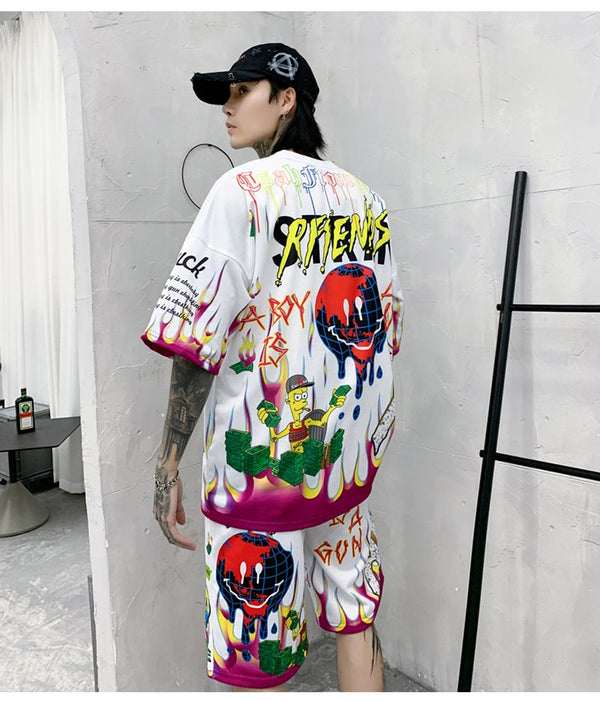 Men T Shirt Cartoon Graffiti Print Cozy Harajuku Hip Hop Style Lovers Streetwear | Vimost Shop.