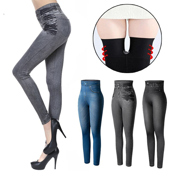 Women Fashion Faux Denim Leggings High Waist Slim Seamless Leggings Sexy Long Jeans Printing Fitness Legging Casual Pencil Pants | Vimost Shop.