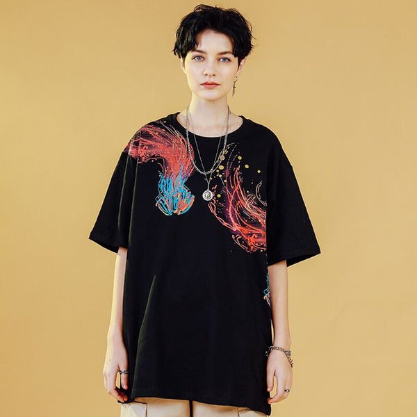 Men T Shirt Hip Hop Streetwear Colorful Jellyfish Painting Tshirt Harajuku Summer Short Sleeve | Vimost Shop.