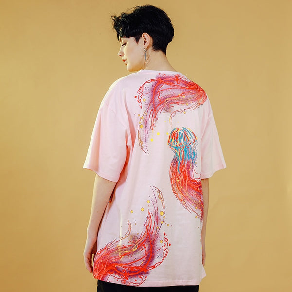 Men T Shirt Hip Hop Streetwear Colorful Jellyfish Painting Tshirt Harajuku Summer Short Sleeve | Vimost Shop.