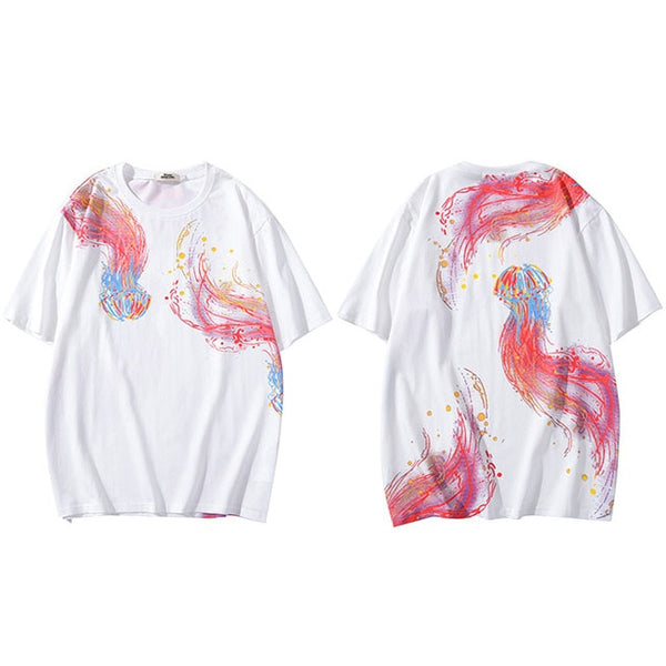 Men T Shirt Hip Hop Streetwear Colorful Jellyfish Painting Tshirt Harajuku Summer Short Sleeve | Vimost Shop.
