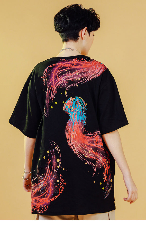 Men T Shirt Hip Hop Streetwear Colorful Jellyfish Painting Tshirt Harajuku Summer Short Sleeve | Vimost Shop.