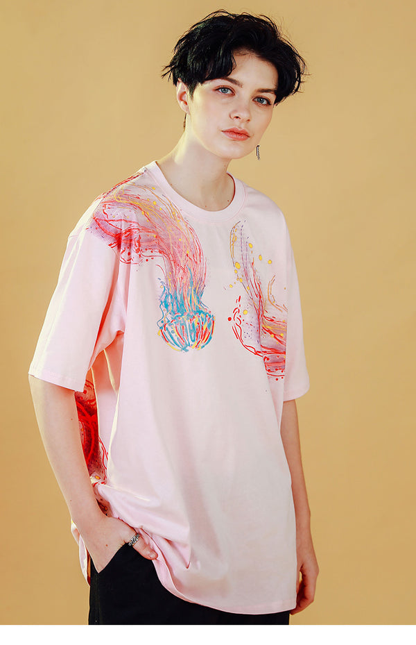 Men T Shirt Hip Hop Streetwear Colorful Jellyfish Painting Tshirt Harajuku Summer Short Sleeve | Vimost Shop.