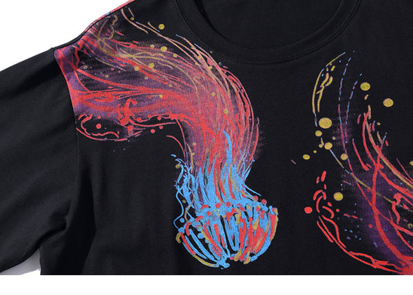 Men T Shirt Hip Hop Streetwear Colorful Jellyfish Painting Tshirt Harajuku Summer Short Sleeve | Vimost Shop.