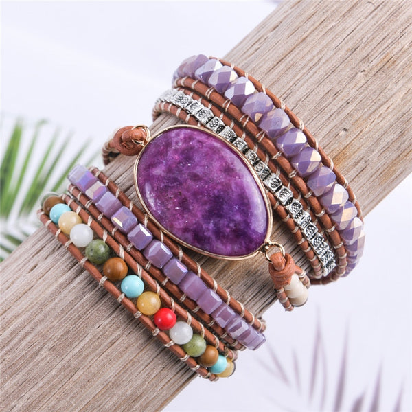 Leather Wrap Bracelet  Natural Stone Beaded 5X Layers Statement Art Bracelet Christmas Jewelry Gifts Drop Shipping | Vimost Shop.