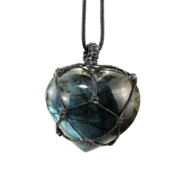 Natural Stone Pendant Wrap braid Necklace Heart shape Labradorite Necklace Yoga macrame Necklace for men women Energy necklace | Vimost Shop.