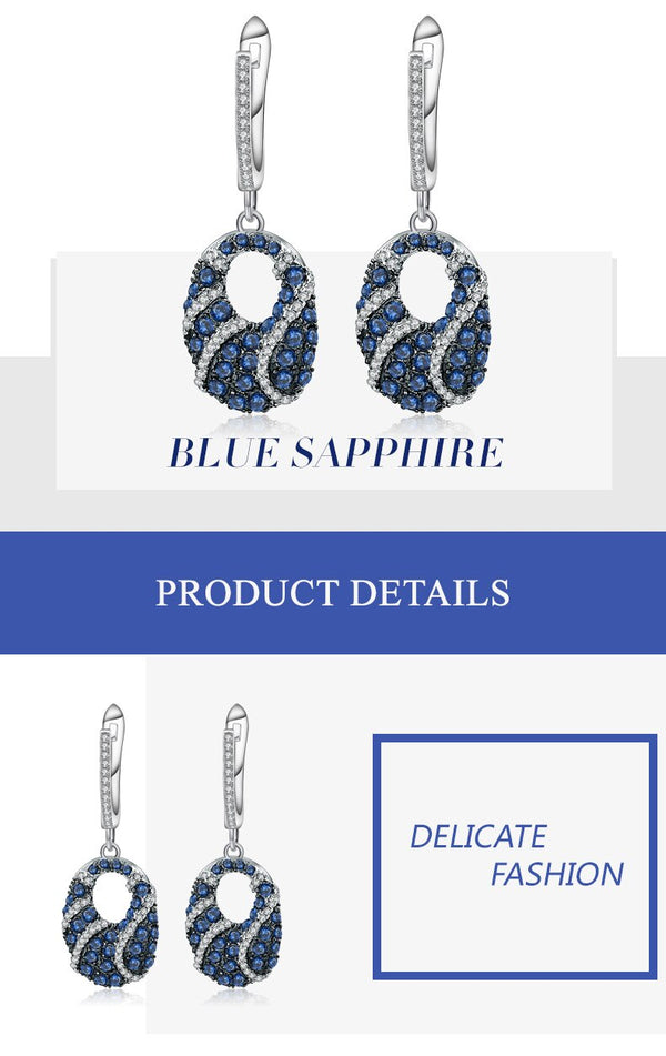 Natural Blue Sapphire Gemstone Drop Earrings 925 Sterling Silver Fine Jewelry For Women Vintage Earrings | Vimost Shop.