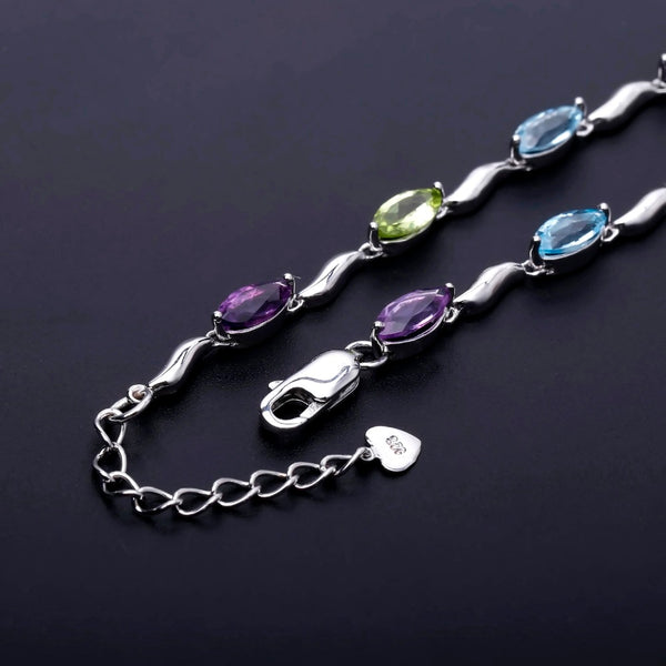 Sky Blue Topaz Peridot Amethyst Mix Gemstone Bracelets&bangles Pure 925 Sterling Silver Fashion Jewelry For Women | Vimost Shop.