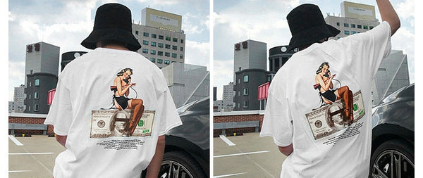 American Style Retro Kanye West Coast Sexy Girl Dollars Print T-Shirt | Vimost Shop.