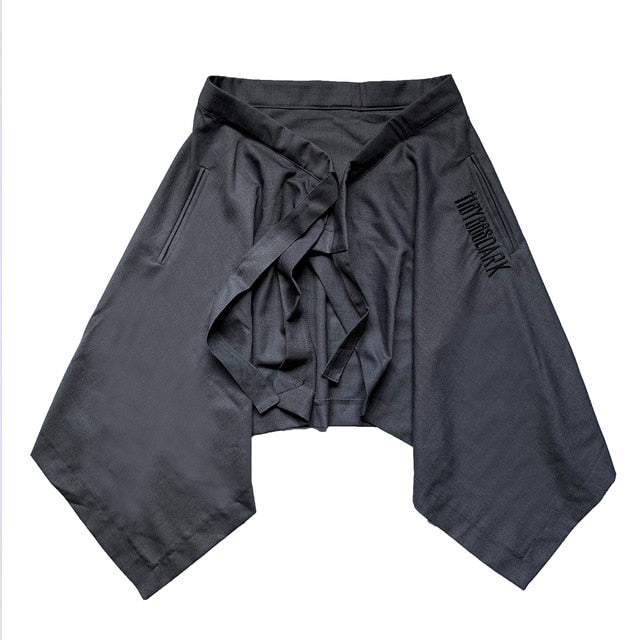 Irregular Hip Hop Men Harem Skirt Pants Harajuku Adjustable Streetwear Black Pleated Apron Gothic Jogger Trouser | Vimost Shop.