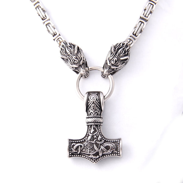 New Arrival Stainless steel making Never fade Viking wolf necklace with thor hammer pendant as christmas gift | Vimost Shop.