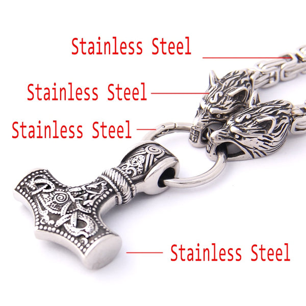 New Arrival Stainless steel making Never fade Viking wolf necklace with thor hammer pendant as christmas gift | Vimost Shop.