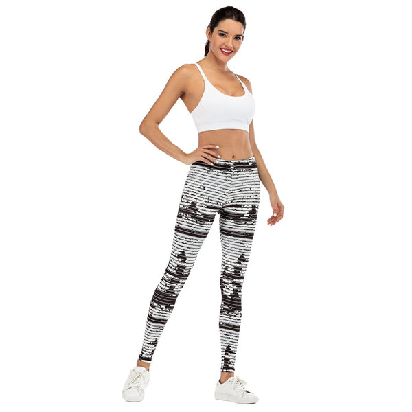 Fashion Women Fitness Legging Black and white stripe Printing | Vimost Shop.