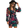 V Neck Floral Print Casual Belted Pencil Dress  Streetwear High Waist Multicolor Short Dresses | Vimost Shop.