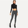 Wide Waist Plaid Leggings Elegant Office Lady Skinny Women Autumn Workwear Highstreet Minimalist Leggings | Vimost Shop.