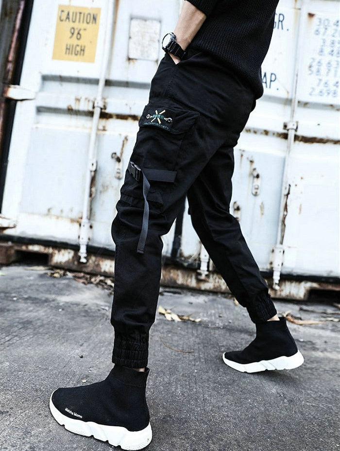 Streetwear Ribbons Casual Pants Men Black Slim Mens Joggers Pants Side-pockets Cotton Camouflage Man Trousers | Vimost Shop.