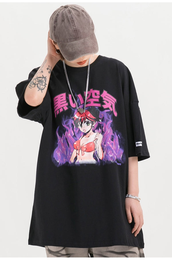 Girl Comics Kanji Printing Harajuku Japanese T Shirt Cartoon  Streetwear | Vimost Shop.