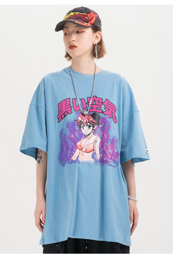 Girl Comics Kanji Printing Harajuku Japanese T Shirt Cartoon  Streetwear | Vimost Shop.